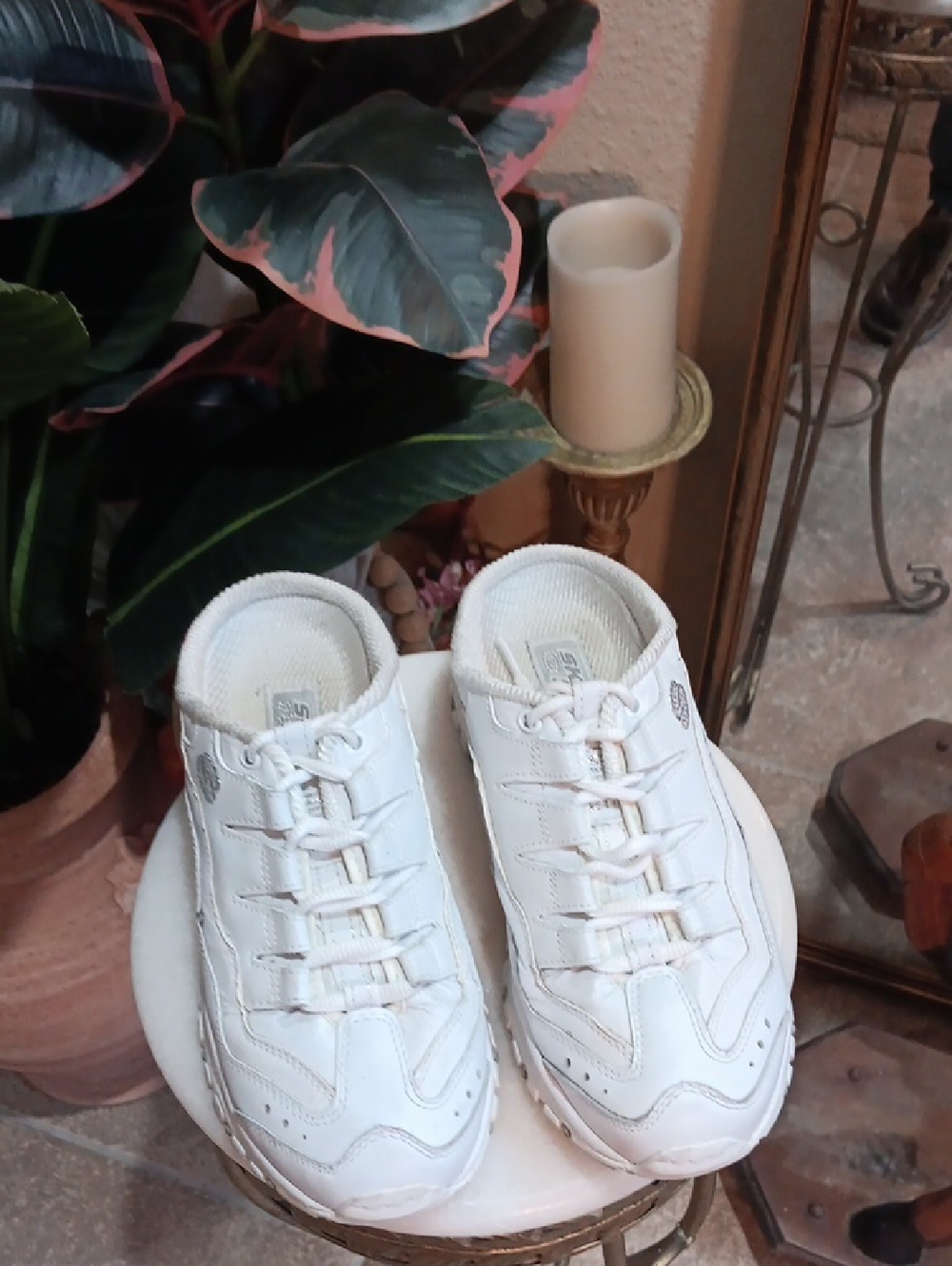 Skechers D’Lites White Silver Slip On Clog Sneakers Y2K Chunky Platform 7.5